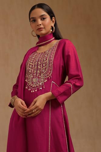 Soch Women's Dola Silk Salwar Suit Set (OWA5CD22209_Fuchsia