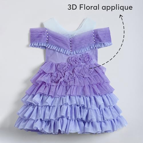 Hopscotch Girls Lavender Short Sleeves Floral Applique Dress for Age (4-5 Years)