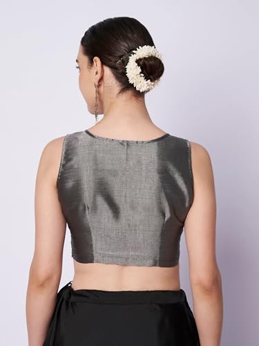 studio rasa Women's Cotton Tissue Key-Hole Readymade Crop Top for Festive Party Wedding(TPWC12607M_Black_Medium)