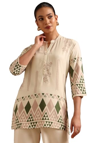Soch Womens Off White Rayon Geometric Tunic