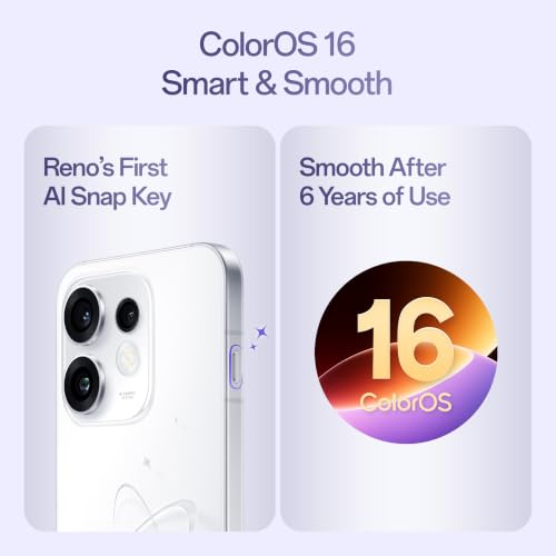Oppo Reno16 5G (Starry White, 8GB, 256GB) | 3D Design | 50MP 3.5X Telephoto Camera | 4K 60fps HDR Video | AI Remix Collage | Snapdragon 7 Gen 4 | 6700mAh 80W SUPERVOOC | ColorOS 16 | IP69K