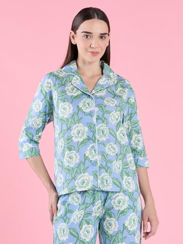 Sweet Dreams Women's Floral Printed Front Open Pyjama Set