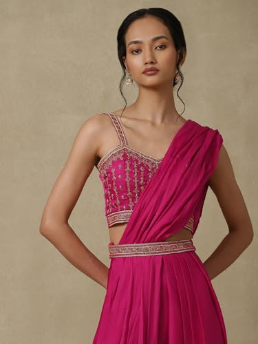 Pink Solid Saree Draped Saree With Blouse