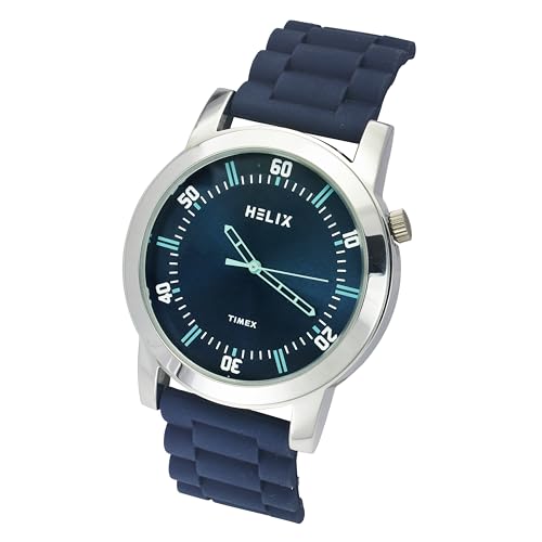 Helix by Timex Analog Watch for Man with Blue Round Dial & Blue Silicone Strap Band Water Resistant Men's Wrist Watches - TW058HG00