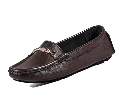 LOUIS STITCH Women’s Brown Premium Slip-On Loafers with Buckle | Elegant Solid Slip-On Comfort Shoes for Casual and Formal Wear | Slip-On Loafer Shoes for Women | LSLD-BLR-HS04-BB | UK-6
