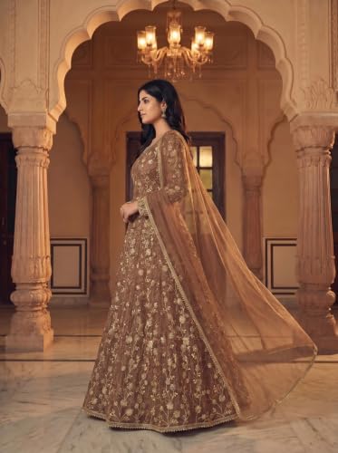 RUDRAPRAYAG Net And Santoon Embroidered Semi Stitched Anarkali Gown For Women