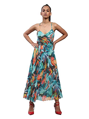 Label RITU KUMAR Strappy Printed Long Dress Green