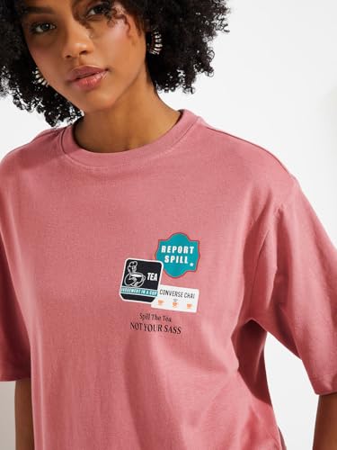Max URB_N Women Printed Oversized T-Shirt (Pink_S)
