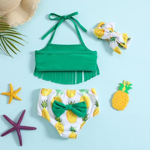 Baby Bucket Girls Stylish Two-Piece Swimsuit| Baby Girl Bikini Swimsuit with Headband - (12 Months-18 Months) - Green