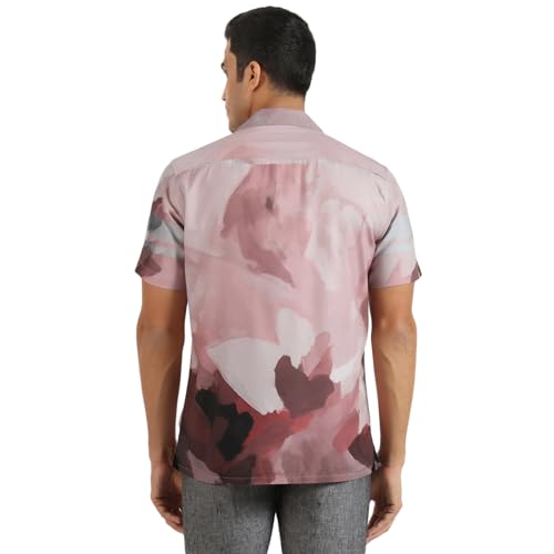 blackberrys Men?s Linen Casual Ochre Printed Smart Fit Shirt | Printed Linen Shirt with Collared Neck & Long Sleeves | Casual Styling | Size 38, Color Red