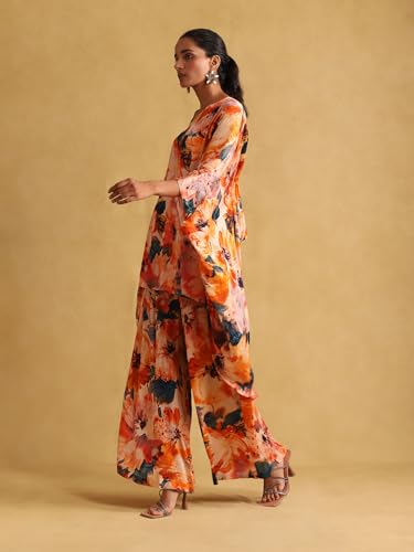 Ritu Kumar Orange Floral Print Kurta with Palazzo Co-ord Set