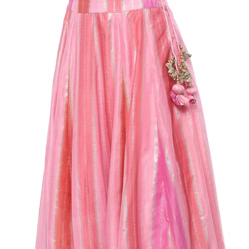 Pink Polyester Straight Lehenga Set