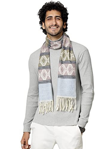 Ravaiyaa - Attitude is everything Men's Pure Wool Muffler, Winter Scarf Neck Wrap Diamond Pattern Stylish Muffler (Purple & Light Brown)