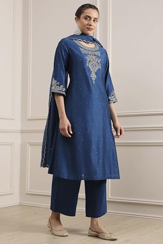 Biba Women's Blue Chanderi Straight Dyed Suit Set