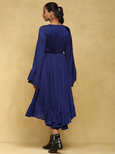 Ritu Kumar Blue Solid Satin Long Dress