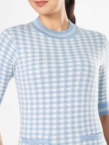 Annabelle by Pantaloons Women's 60% Viscose, 28% Nylon, 12% PBT Classic Knee Length Dress (110151977004_Blue Fog