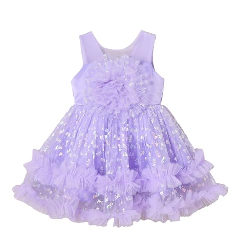 Hopscotch Girls Lavender Sleeveless Oversized Floral Applique Dress For Age (12-18 Months)