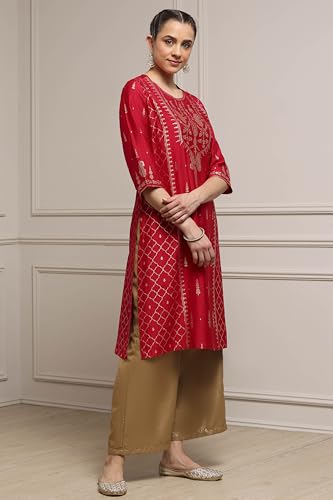 Biba Women Red Polyester Straight Printed Kurta_42
