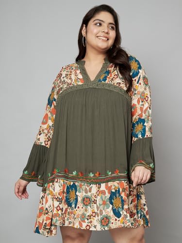 veldress21 Women Multicolor Short Mini Beachwear Flare Dress Summer Stylish Green Embroidered Plus Size (in, Alpha, 7XL, Plus, Green)