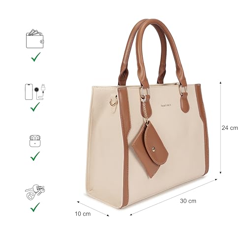 Fastrack Ivory Edge Satchel | Faux-Leather Women's Handbag | Dual Carry with Detachable Strap | Structured Tote with Envelope Charm
