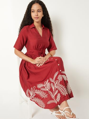 Max Kalki x Max Embroidered Midi Dress (Red_XS)