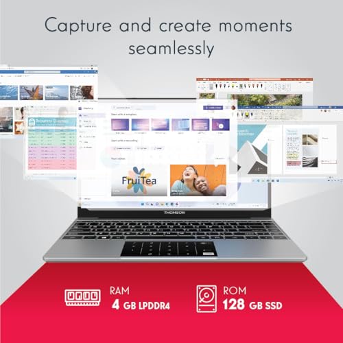 Thomson Neo Metallic with Numeric Touch Pad Intel Celeron Dual Core N4020 - (4 GB/128 GB SSD/Windows 11 Home) IN-PX14C Thin and Light Laptop (14.1 inch, Silver, 1.30 kg)