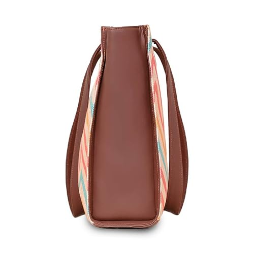 ZOUK WavBeach Wave Printed Jute Handcrafted Vegan Leather Women's Multicolor Structured Tote Bag Contemporary