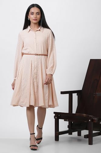 W for Woman Pink Solid Jacquard Flared Dress_24FEW10775-820827_XS