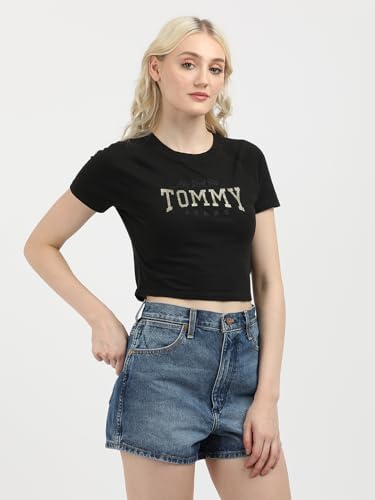 Tommy Hilfiger Slim Crop Glitter Varsiry T-Shirt Black