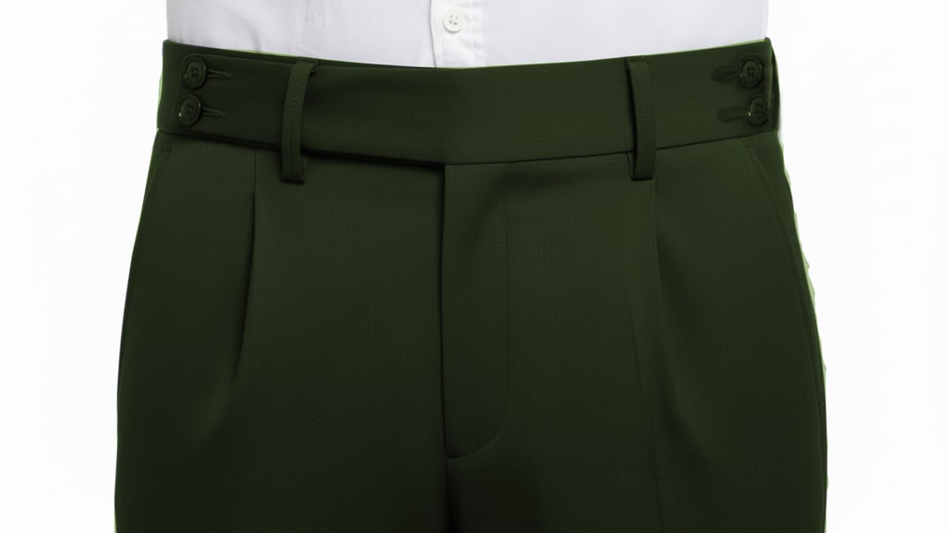 ATHRZ Formal Trousers, Tailored Fit, Belt Loops, Cuffed Hem Gurkha Pant (in, Numeric, 36, Regular, Olive)