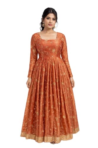 Radiant Sunset Embroidered Anarkali Gown with Dupatta for Timeless Festive Wedding Celebration Elegance and Grace