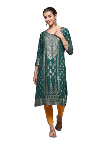 BIBA Women's Rayon Straight Tunic Shirt (Green)