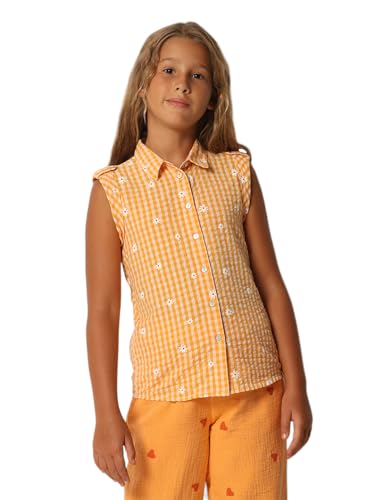 VERO MODA Girls Floral Print Cotton Orange Shirt