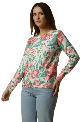 Allen Solly Women White Print Round Neck Casual Sweater