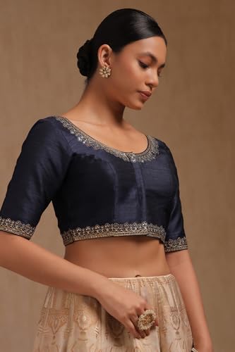 Soch Womens Navy Blue Tussar Solid Padded Blouse with Sequins