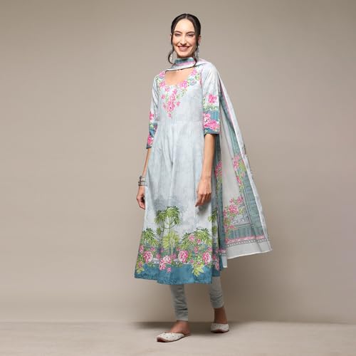 BIBA Women's Powder Blue Cotton Anarkali Kurta Churidar Suit Set_40