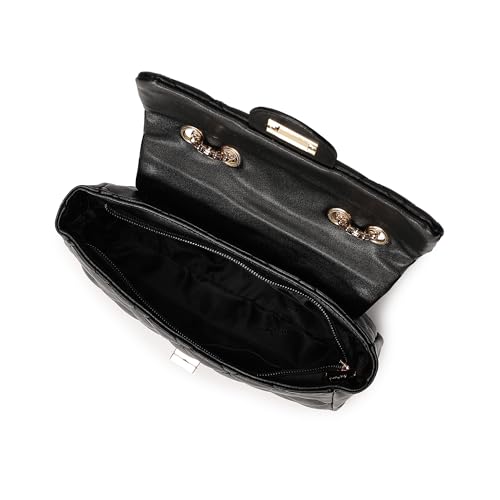 Fastrack Black PU Structured Quilted Sling Bag for Women, Girls and Ladies | Polished Quilted Chic Exterior | Chain Crossbody Handbag | Ladies Purse Handbag