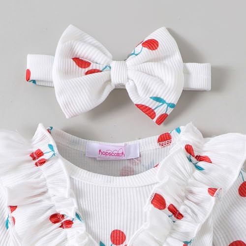 Hopscotch Girls Full Sleeves White Cherry Pattern Frill Neck Bodysuit (1-3 Months)