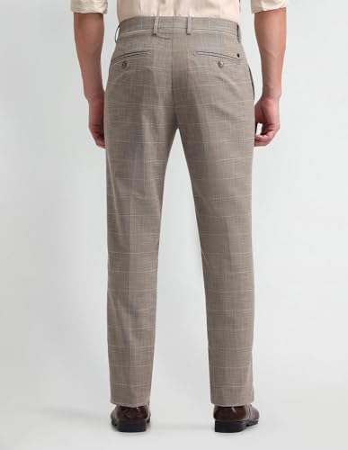 Arrow Men Tapered fit Polyester CheckedMid-Rise waistTrousers(ARAEOTR1648_Grey_34)