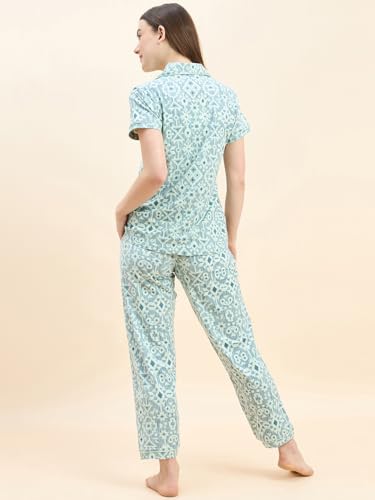 Sweet Dreams Women's Cotton Blend Geometric Pajama Set Pack of 2 (2114AXCO Green S)