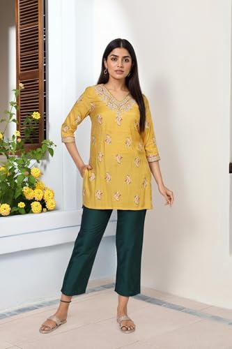 W for Woman Yellow Embroidery Zari Work Straight Kurta (W13914-125062-L)