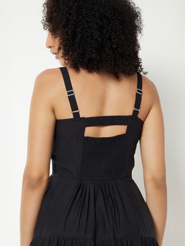 Max Women Embroidered Tiered Midi Dress (Black_XS)