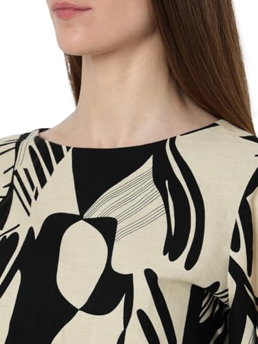 VERO MODA Women Abstract Print Black Cotton Above Knee Length Fit and Flare Dress