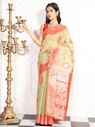 MIMOSA Women's Woven Design Kanjivaram Style Art Silk Saree With Blouse Piece : SA00002066PSFREE