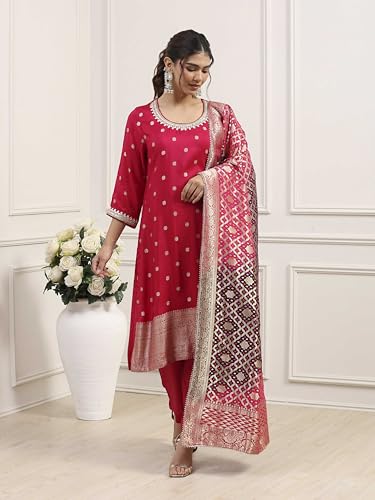 BIBA Women Pink Viscose Rayon Straight Suit Set_42