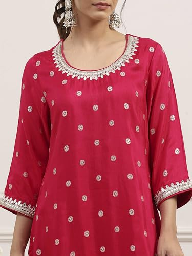 BIBA Women Pink Viscose Rayon Straight Suit Set_42