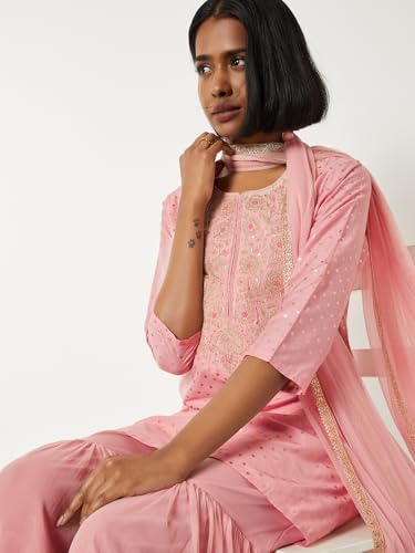 Max Women Embroidered Straight Kurta Set (Pink_XXL)
