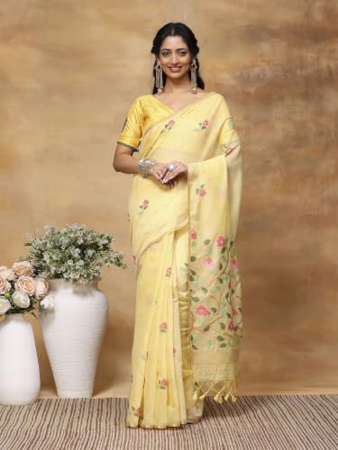 Meena Bazaar Art Silk Saree For Women |YELLOW Colour