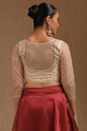 Soch Womens Cream Tussar Embroidered Padded Blouse with Sequins
