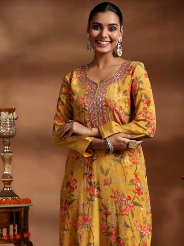 Libas Womens Printed Silk Blend Straight Kurta With Trousers and Dupatta
